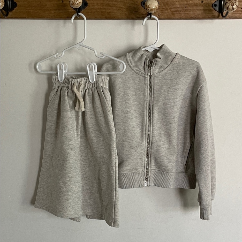 Zara Cream/Gray Heather Knit Zip Jacket & Skirt Set